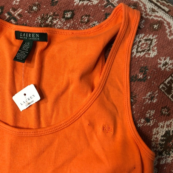 Lauren Ralph Lauren Sleeve Ribbed Orange Cotton Layering Tank Top Causal NWT - Picture 6 of 8